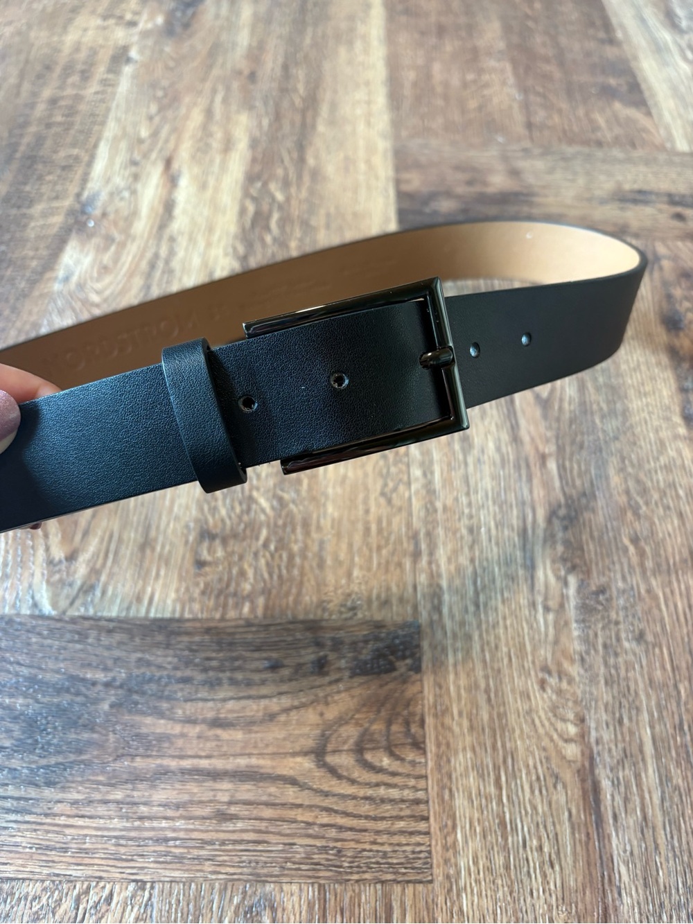 Men's Black 100% Leather Belt with Classic Buckle 34